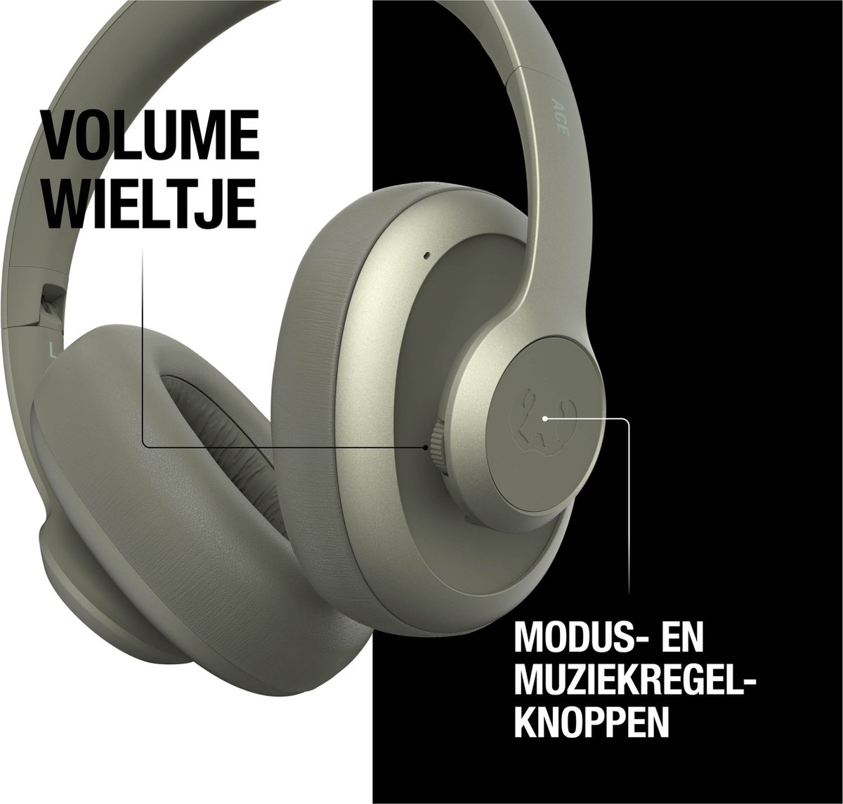 Afbeelding 2 van Fresh 'n Rebel Clam Ace – Draadloze Bluetooth Koptelefoon met Active Noise Cancelling - 60 uur Speeltijd - Met volume wiel - Dried Green