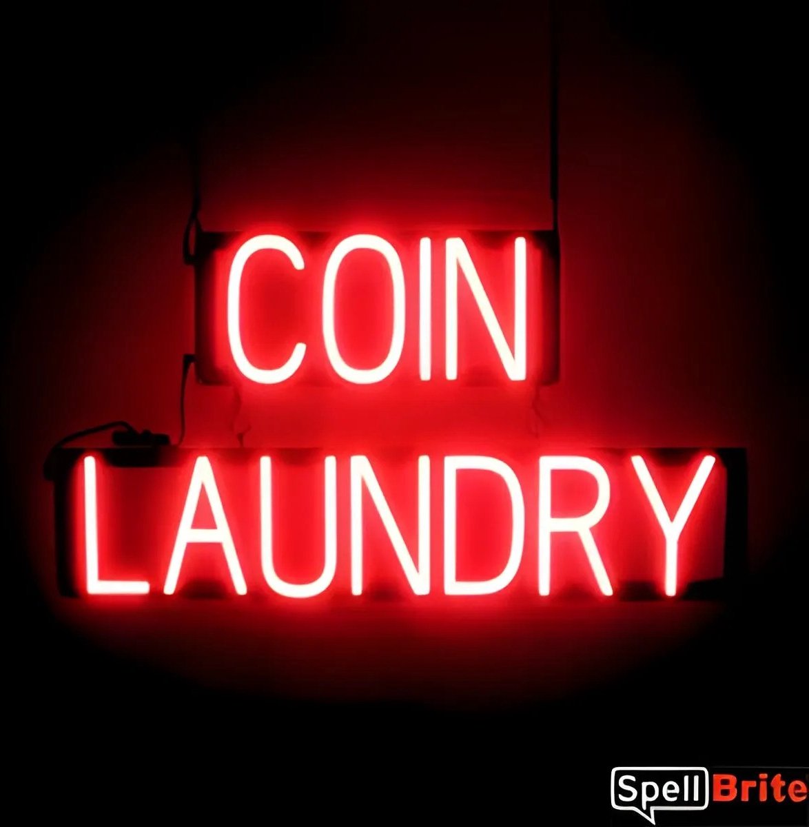 COIN LAUNDRY - Lichtreclame Neon LED bord verlicht | SpellBrite | 72 x 38 cm | 6 Dimstanden - 8 Lichtanimaties | Reclamebord neon verlichting