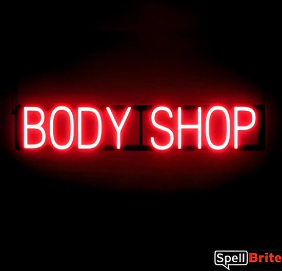 BODY SHOP - Lichtreclame Neon LED bord verlicht | SpellBrite | 87 x 16 cm | 6 Dimstanden - 8 Lichtanimaties | Reclamebord neon verlichting