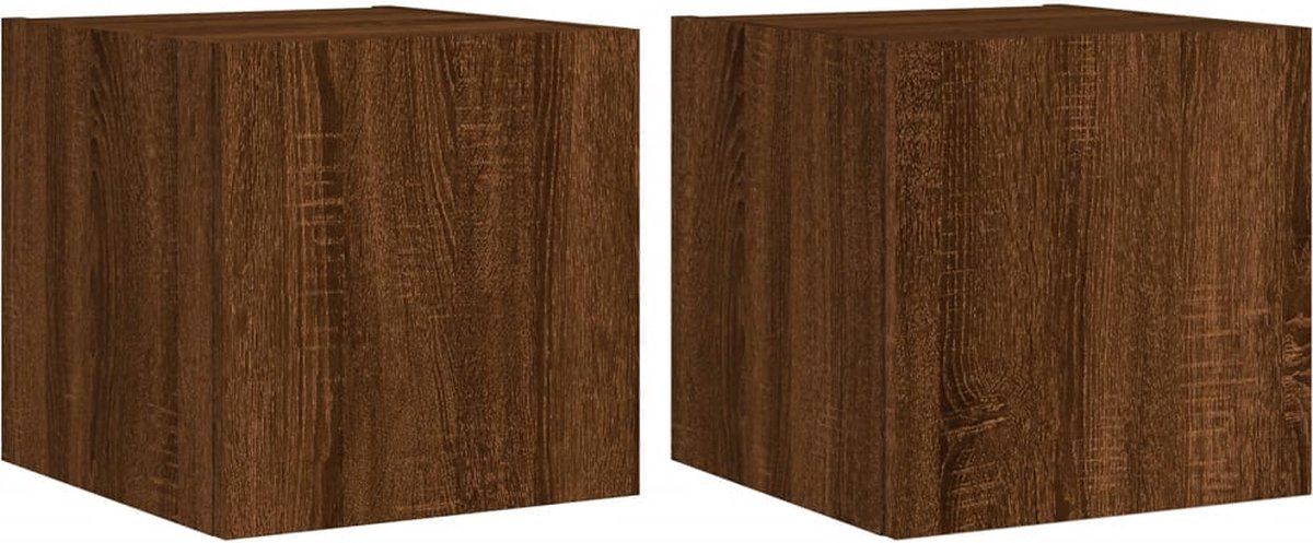 vidaXL - Tv-wandmeubelen - met - LED - 2 - st - 30,5x35x30 - cm - bruin - eikenkleur