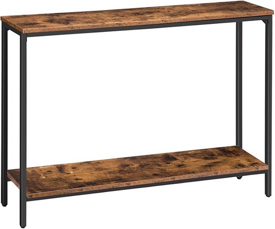 Consoletafel, 47.2 Smalle ingangstafel, industriële banktafel met plank, toegangstafel voor woonkamer, gang, foyer, gang, kantoor, metalen frame, rustiek bruin en zwart