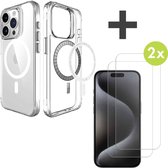 iMoshion Hoesje Geschikt voor MagSafe Shockproof & 2X Screenprotector Gehard Glas Geschikt voor iPhone 15 Pro - Transparant