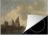KitchenYeah® Inductie beschermer 77x59 cm - De mond van een estuarium met een poort - Schilderij van Jan van Goyen - Kookplaataccessoires - Afdekplaat voor kookplaat - Inductiebeschermer - Inductiemat - Inductieplaat mat