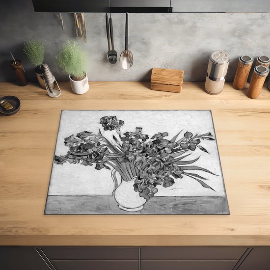 KitchenYeah® Inductie beschermer 65x52 cm - Irises - Vincent van Gogh - Zwart - Wit - Kookplaataccessoires - Afdekplaat voor kookplaat - Inductiebeschermer - Inductiemat - Inductieplaat mat