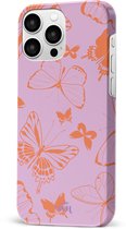 xoxo Wildhearts Give Me Butterflies - Single Layer - Hard hoesje geschikt voor iPhone 13 Pro hoesje - Siliconen hoesje met vlinders - Beschermhoesje geschikt voor iPhone 13 Pro hoesje roze, oranje