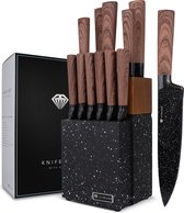 Dymund® Ensemble de couteaux avec bloc - Set de Couteaux de chef avec bloc de couteaux - (12 pièces) - Zwart - Acier inoxydable