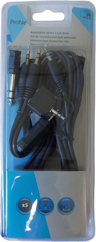 Set de raccordement jack universel Profile 3,5/6,3mm en emballage avec diverses fiches jack.