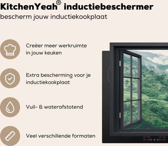 KitchenYeah® Inductie beschermer 81.6x52.7 cm - Doorkijk - Berg - Boom - Kookplaataccessoires - Afdekplaat voor kookplaat - Inductiebeschermer - Inductiemat - Inductieplaat mat