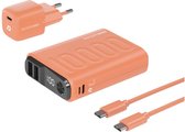 RealPower PB-10000 PD+ Powerpack - compacte 10.000 mAh powerbank - 1 x USB-C PD fast charge 2 x USB-A - nano USB-C PD 20W wandlader - USB-C naar USB-C kabel - Oranje