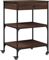 vidaXL Keukentrolley 56x43x89,5 cm bewerkt hout gerookt eikenkleurig, trolley keuken, keuken trolley, keuken kar, trolly keuken, keukenkar, drankkar