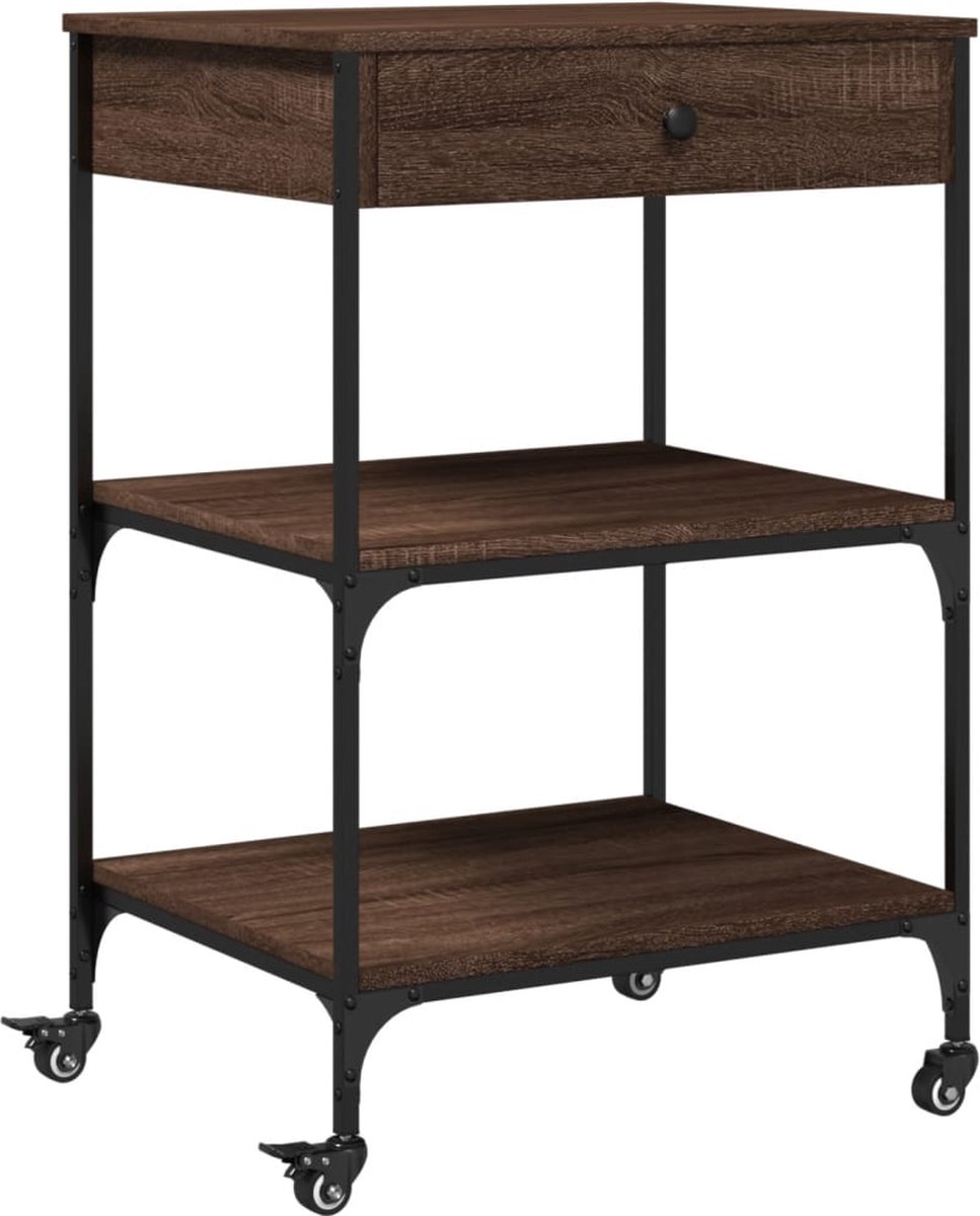 vidaXL - Keukentrolley - 60x48x89,5 - cm - bewerkt - hout - bruin - eikenkleurig