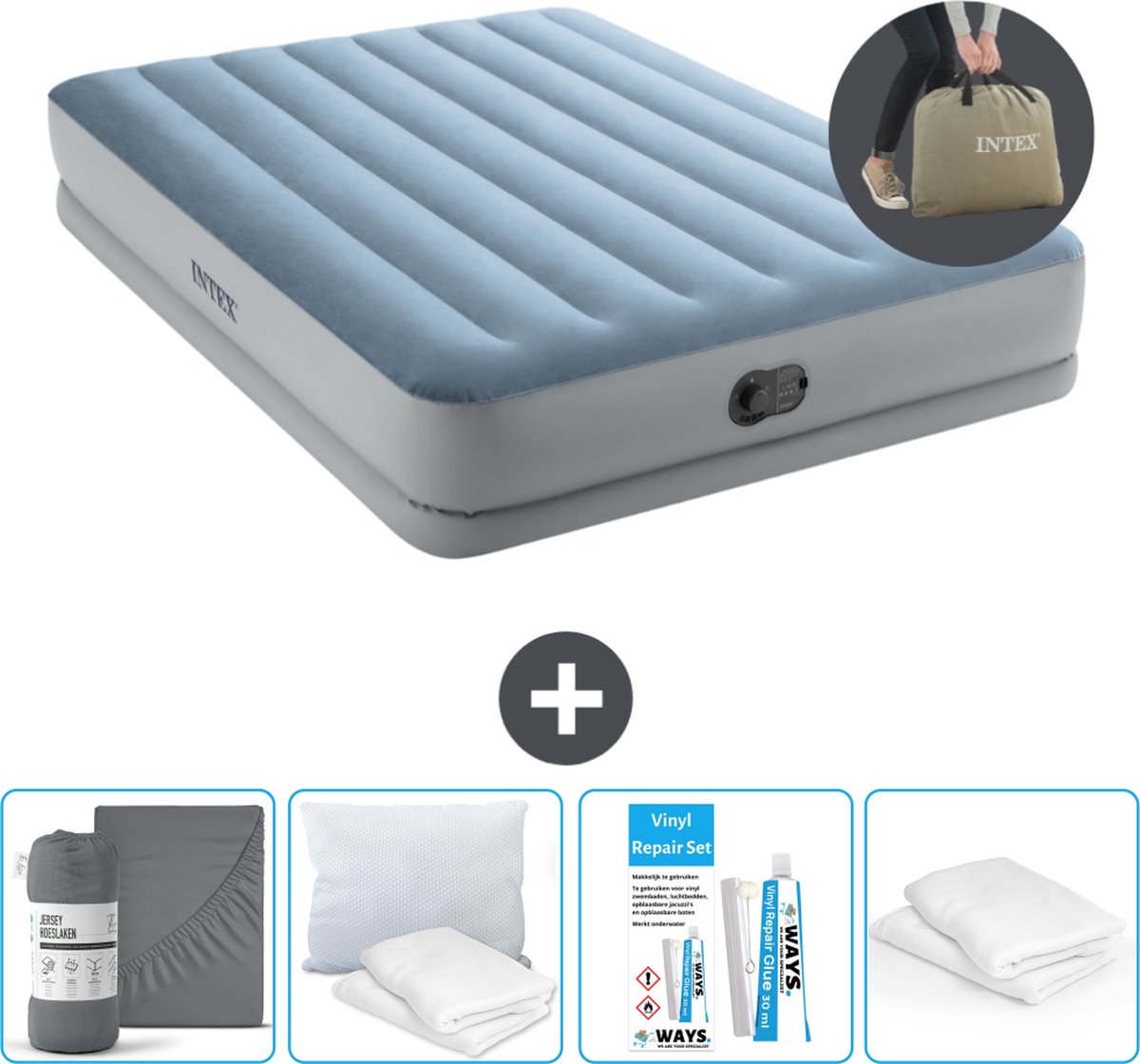 Intex Luchtbed - 2-Persoons - 152 x 203 x 36 cm - Blauw/Grijs - Inclusief pomp - Accessoires CB19