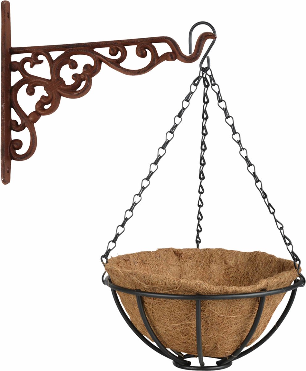 Esschert Design Hanging basket - 25 cm - metalen muurhaak en kokos vel