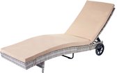 Ligstoel MCW-D80, tuinligstoel Relax ligstoel, poly rotan ~ grijs, beige kussens