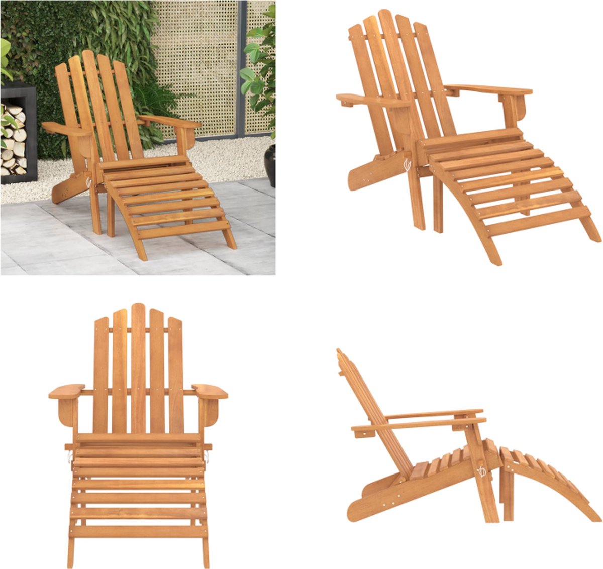 VidaXL Adirondack tuinstoel met voetensteun massief acaciahout Adirondack Stoel Adirondack Stoelen Tuin Eetstoel Tuin Eetstoelen