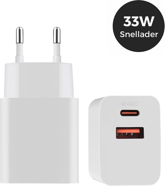 33W USB C & USB A Snellader Adapter GaN 2 Poorten Zwart Voor iPhone 15-17 & Samsung