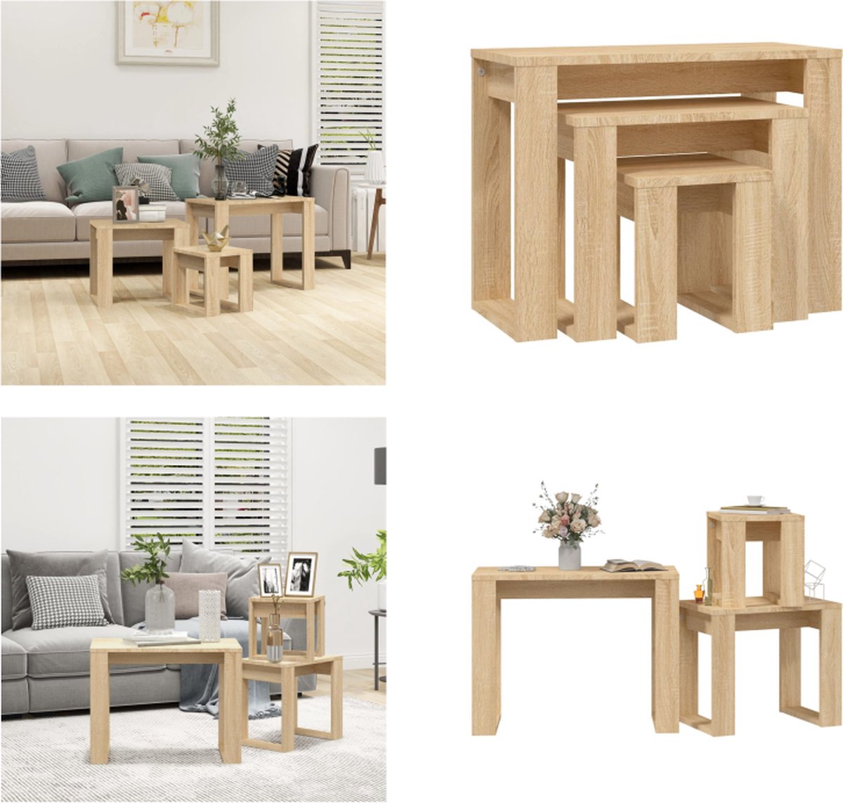 vidaXL 3-delige - Tafeltjesset - bewerkt - hout - sonoma - eikenkleurig sonoma eiken