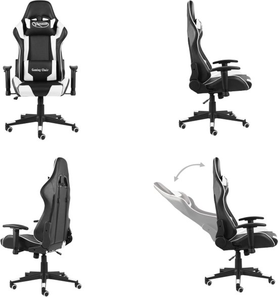 vidaXL Gamestoel draaibaar PVC wit - Gamingstoel - Gamingstoelen - Racingstoel - Racingstoelen