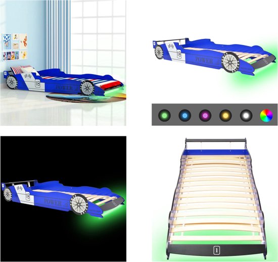 vidaXL Kinderbed raceauto met LED-verlichting blauw 90x200 cm - Kinderbed - Kinderbedden - Bed - Bedden