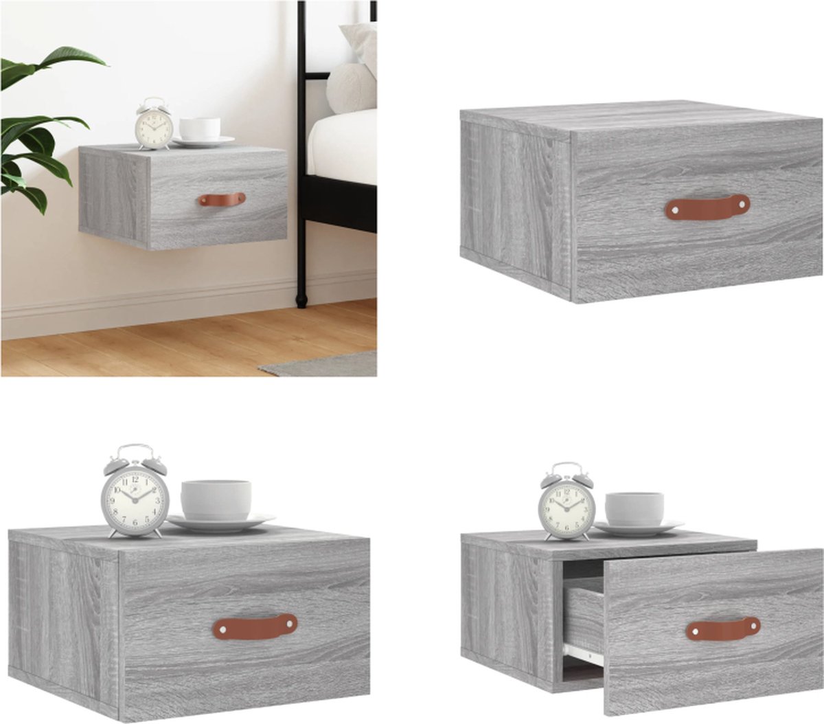 vidaXL Nachtkastje - wandgemonteerd - 35x35x20 - cm - grijs - sonoma - eikenkleur grijs sonoma eiken