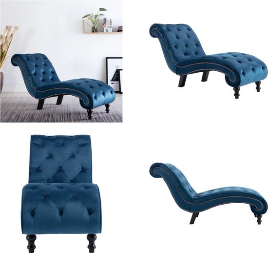 vidaXL Chaise longue fluweel blauw - Chaise Longue - Chaise Longues - Loungestoel - Loungestoelen