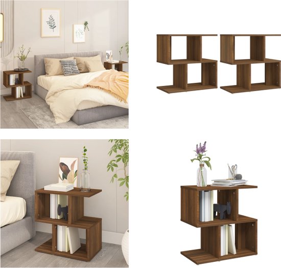 Foto: Vidaxl nachtkastjes 2 st 50x30x51 5 cm bewerkt hout bruineikenkleurig nachtkastje nachtkastjes houten nachtkastje telefoonkast