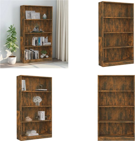 vidaXL Boekenkast 4-laags 80x24x142 cm bewerkt hout gerookt eikenkleur - Boekenkast - Boekenkasten - Boekenschap - Boekenstandaard