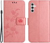 Coverup Bloemen & Vlinders Book Case - Geschikt voor Samsung Galaxy S24 Hoesje - Pink