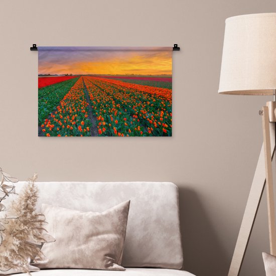 Tapisserie Paysages Nederland - Champs de tulipes en Holland méridionale Tapisserie en coton 60x40 cm - Tapisserie avec photo