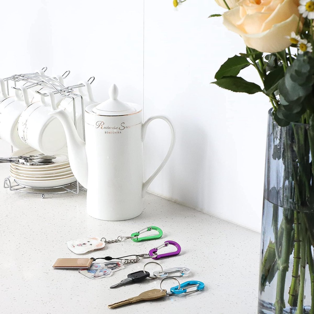 Lot De 16 Mousquetons 70mm En Aluminium, Mousquetons Léger Et Coloré En Forme De Goutte, Fort Rebond Porte-Clés Pratique Pour Camping, Randonnée, Pêche, Voyage, Sac à Dos Et Accessoires