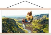 Posterhanger incl. Poster 120x60 cm - Schoolplaat - Melkmeisje - Vermeer - Natuur - Textielposter - Blanke latten