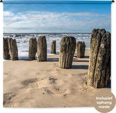 Wandkleed - Wanddoek - Zand - Strand - Paal - Water - Zomer - 180x180 cm - Wandtapijt