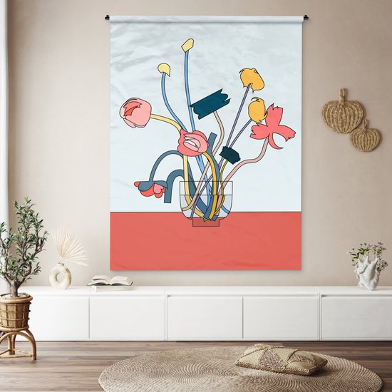 Wandkleed - Wanddoek - Bloemen - Retro - Pastel - 150x200 cm - Wandtapijt