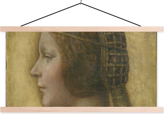 Posterhanger incl. Poster - Schoolplaat - La Bella Principessa - Leonardo da Vinci - 150x75 cm - Blanke latten