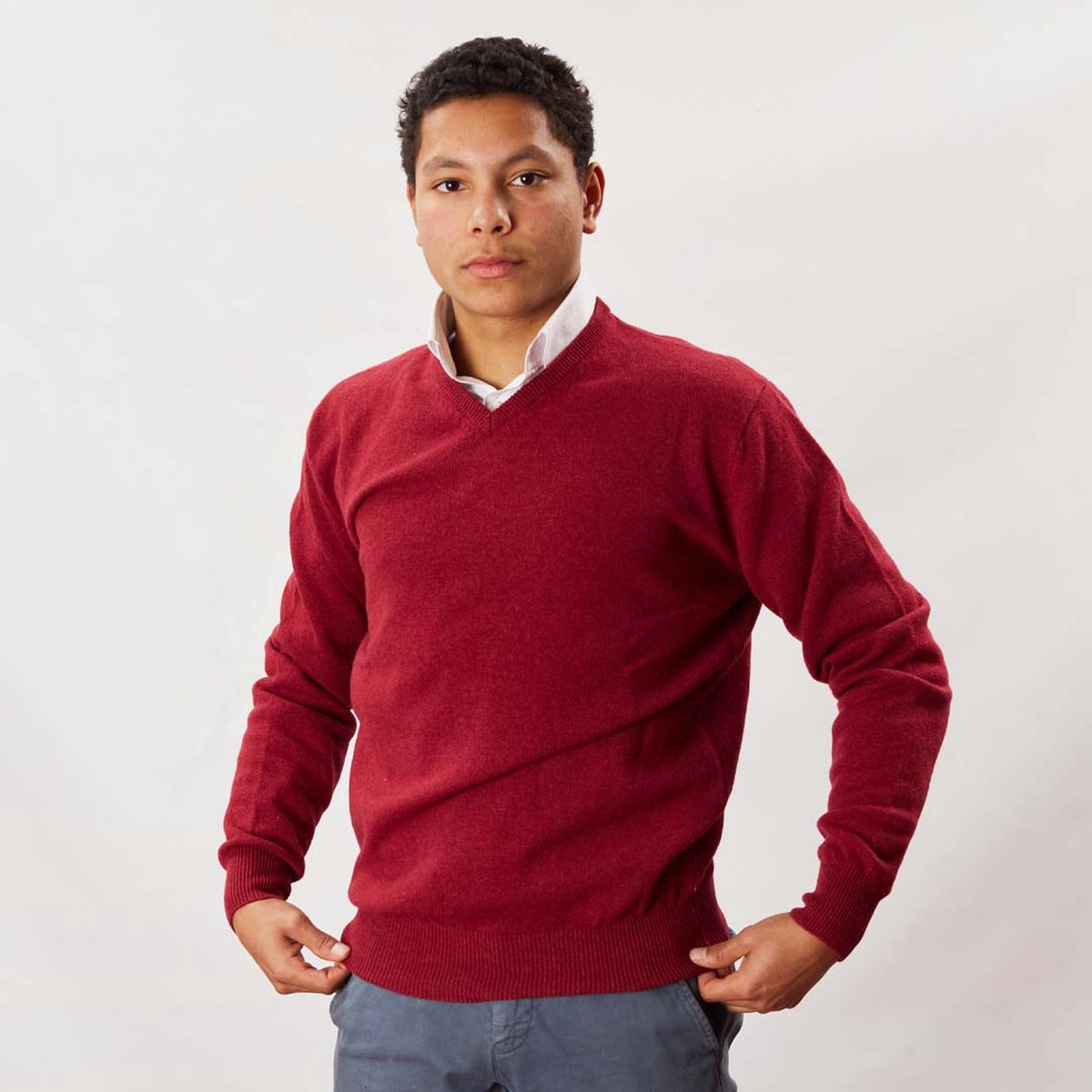 Osborne Knitwear Trui met V hals - Sweater heren in Lamswol - Pullover Heren - Poppy Melange - L