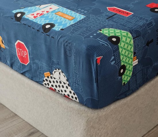 Damier Hoeslaken voor kinderen, 90 x 200 cm, blauw, heelal, sterrenhemel, universum, zachte microvezel, geschikt voor matrassen tot 30 cm