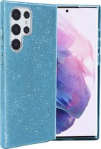 Casemania Hoesje Geschikt voor Samsung Galaxy S24 Ultra Blauw - Glitter Back Cover