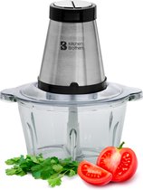 KitchenBrothers Hakmolen - Food Chopper - Elektrisch - 2 Snelheden - 300W - 1,8L - Glazen Kom