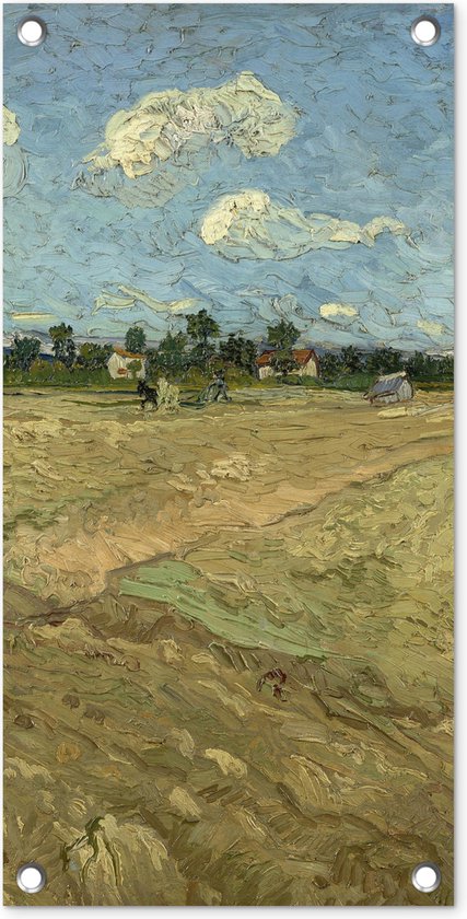 Tuinposter Geploegde akkers - Vincent van Gogh - 30x60 cm - Tuindoek - Buitenposter