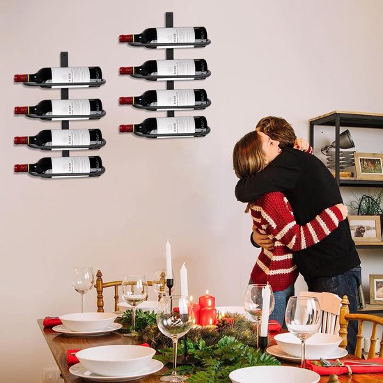 MERYSAN Wijnhouder van metaal, voor wandmontage, opvouwbaar hangend wijnrek, organizer voor 2 sterke drankflessen, flessenrek, wijnflessenrek voor thuis, keuken, bar, wanddecoratie