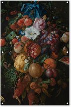 Tuinposter - Tuindoek - Tuinposters buiten - Festoen van vruchten en bloemen - Schilderij van Jan Davidsz. de Heem - 80x120 cm - Tuin