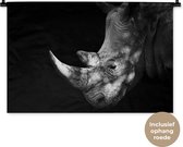Tapisserie Animaux - Portrait d'un rhinocéros sur fond noir Tapisserie en coton 90x60 cm - Tapisserie avec photo