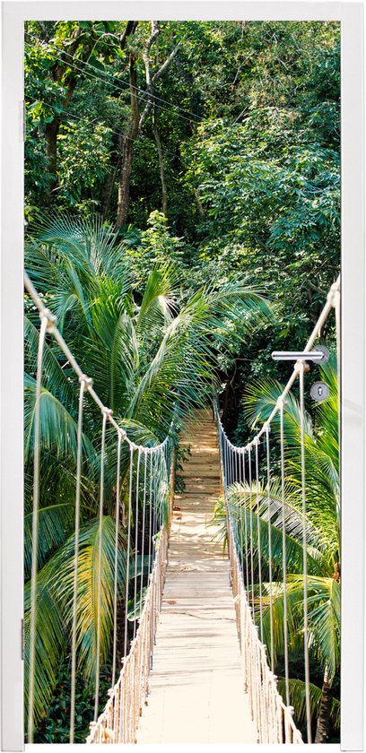 Deurposter - Jungle - Palmboom - Brug - Natuur - Deursticker - Slaapkamer - Badkamer - Sticker zelfklevend - Fotobehang deur - Deur decoratie - 80x205 cm - Toilet - Woonkamer