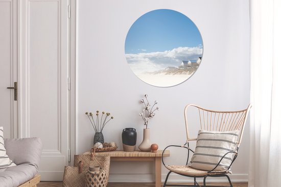 Maisons de plage à Surf City dans les dunes Assiette plastique cercle mural Wall 90 cm - impression photo sur cercle mural / cercle vivant (décoration murale)
