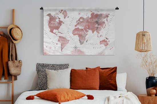Tapisserie - Wereldkaart - Peinture - Rose - 150x100 cm - Tapisserie