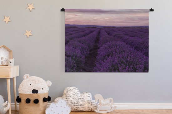 Wandkleed - Wanddoek - Lavendel - Paars - Bloemen - Natuur - 120x90 cm - Wandtapijt