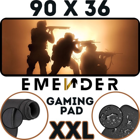 EMENDER - Muismat XXL Professionele Bureau Onderlegger – Modern Soldiers - Gaming Muismat Oorlog - Bureau Accessoires Anti-Slip Mousepad SWAT - 90x36 - Geel