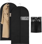 2 stuks kledingzak met schoenenzak, 120 x 60 cm, zwart, kledingzakken met ritssluiting, mottenbestendig, kostuumtas, lange kledingzak voor het opbergen van kleding, overhemden