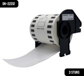 DULA Brother Compatible DK-22212 - Doorlopende labelrol - 3 rollen - 62 mm x 15,24 m - Zwart op wit - Filmtape