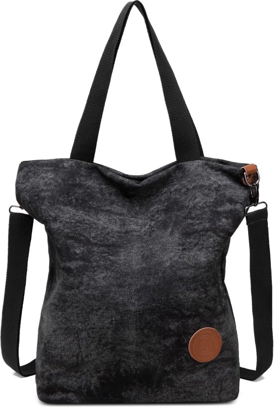 Canvas handtas voor dames, schoudertas, casual, multifunctionele schoudertas, groot, voor werk, school, shopper, casual, dagelijks gebruik, zwart